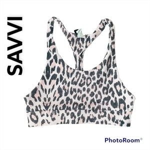 SAVVI Pink Leopard Print Sports Bra, Size Small